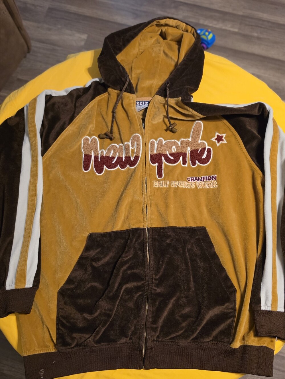 Champion Two-Tone Velvet Hoodie Jacket - Mustard & Brown